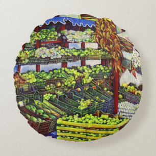 Eddie's Market, Hungary Round Pillow