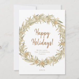 Edelweiss Alpine Floral Wreath  Holiday Card