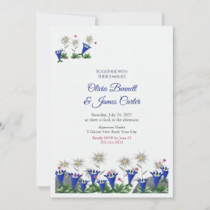 Edelweiss and Blue Gentian Alpine Wedding Invitation