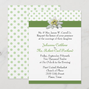 Edelweiss and Green Polka Dot Wedding Invitation