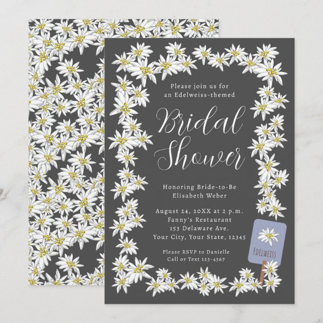 Edelweiss Moody Charcoal Wildflower Bridal Shower Invitation (Front/Back)