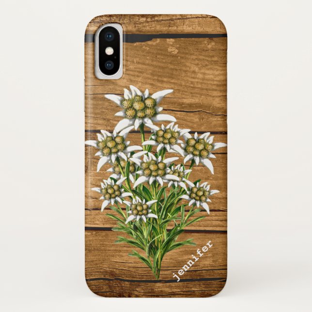 Edelweiss on Wood Look Custom iPhone X Case (Back)
