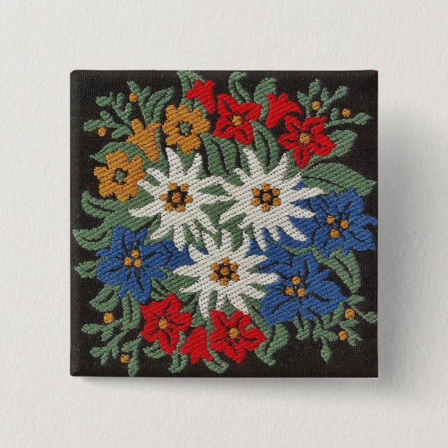 Edelweiss Swiss Alpine Flower 2 Inch Square Button (Front)