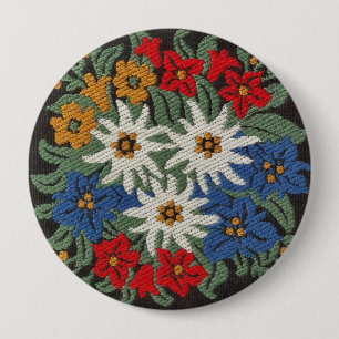 Edelweiss Swiss Alpine Flower 4 Inch Round Button