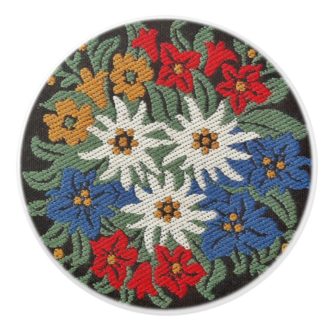 Edelweiss Swiss Alpine Flower Ceramic Knob (Front)
