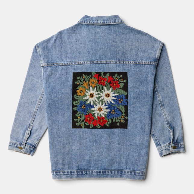 Edelweiss Swiss Alpine Flower  Denim Jacket (Back)