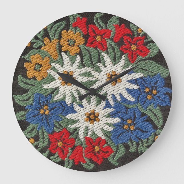Edelweiss Swiss Alpine Flower Large Clock (Front)