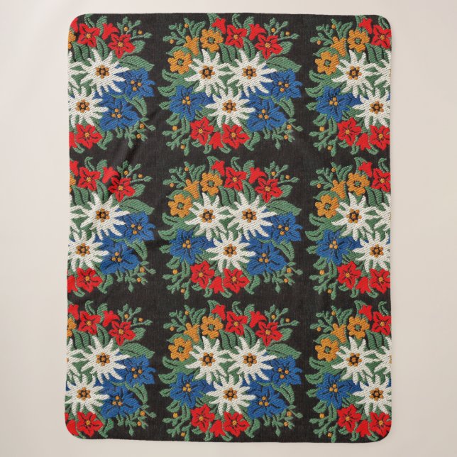 Edelweiss Swiss Alpine Flower Sherpa Blanket (Front)