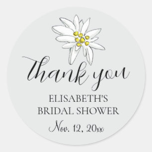 Edelweiss Wildflower Cute Bridal Shower Silver Classic Round Sticker