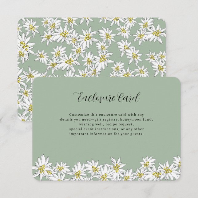 Edelweiss Wildflower Sage Green Bridal Shower  Enclosure Card (Front/Back)