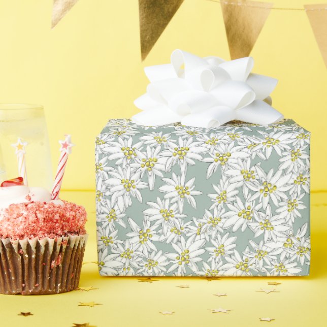 Edelweiss Wildflower Sage Green Cute Alpine Floral Wrapping Paper (Birthday Party)
