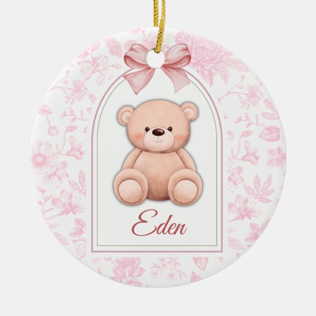 Eden | Custom Pink Teddy Bear Nursery Design  Ceramic Ornament (Front)