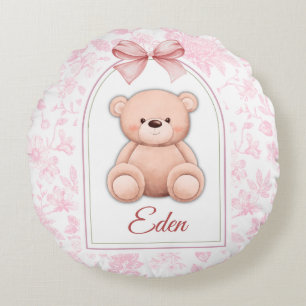 Eden   Custom Pink Teddy Bear Nursery Design  Round Pillow