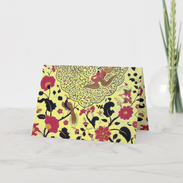 EDEN FLYING BIRDS, FLOWERS Red Black Yellow Floral Holiday Card (Front)