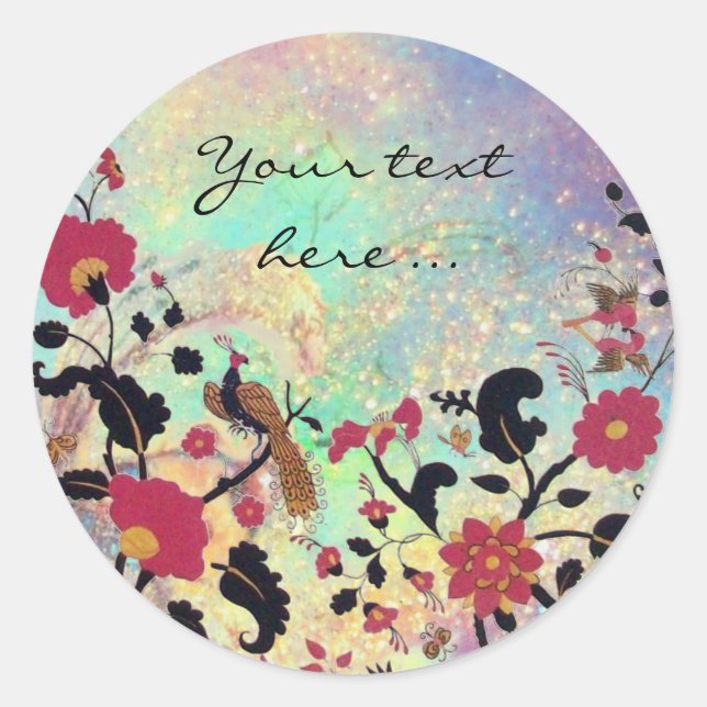 EDEN/ WEDDING LOVE BIRDS ,PEACOCK AND RED ROSES CLASSIC ROUND STICKER (Front)