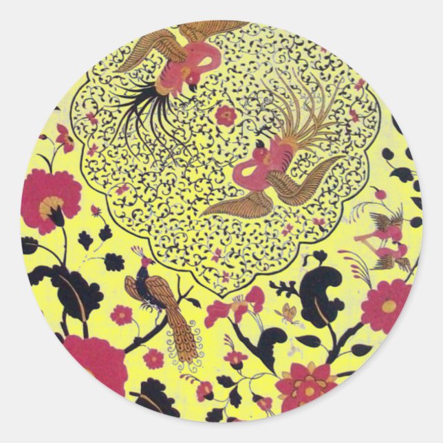 EDEN/ WEDDING LOVE BIRDS ,PEACOCK AND RED ROSES CLASSIC ROUND STICKER (Front)