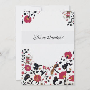 EDEN,Wedding Love Birds, Red Black Flowers, White Invitation