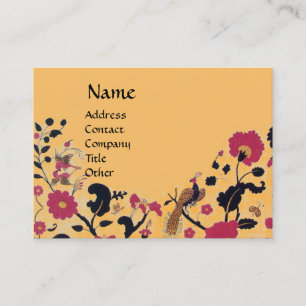 EDEN,WHIMSICAL GARDEN,BIRDS Black Red Peach Floral Business Card