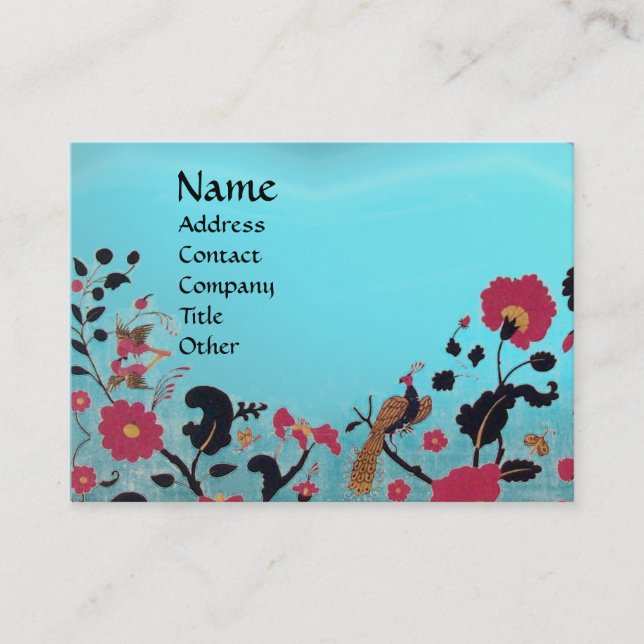 EDEN / WHIMSICAL GARDEN ,blue aquamarine Business Card (Front)