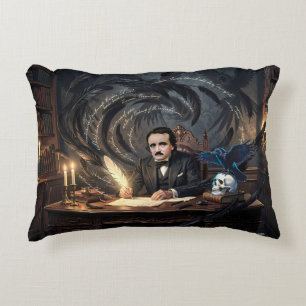 Edgar A. Poe Composing The Raven In Gothic Dreams Accent Pillow