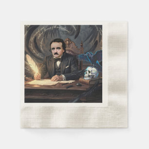Edgar A. Poe Composing The Raven In Gothic Dreams Napkin