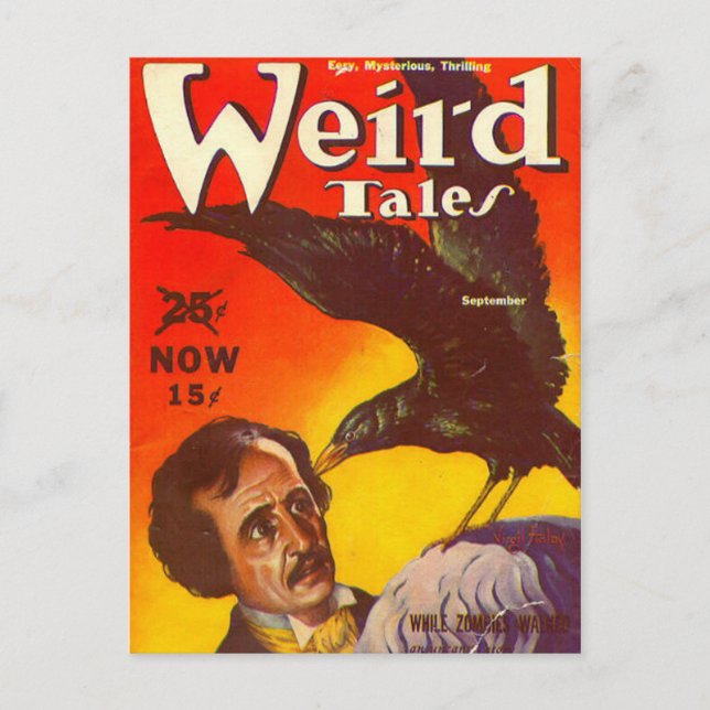 Edgar Allan Poe and Raven Pulp Magazine Cover Postcard (Front)