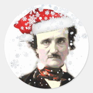  Edgar Allan Poe Christmas Hat Snowflake   Classic Round Sticker