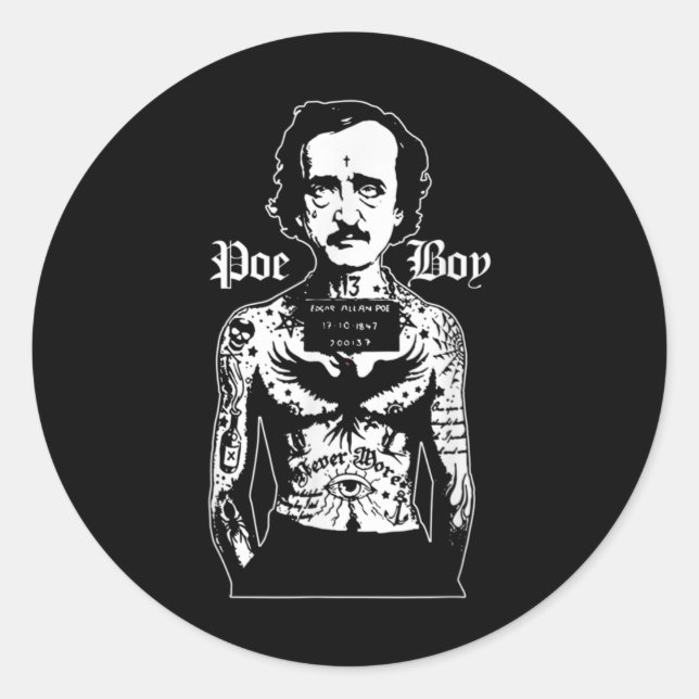Edgar Allan Poe Classic Funny Horror w Raven Classic Round Sticker (Front)
