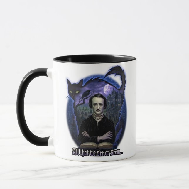 Edgar Allan Poe Gothique Mug - Haunted Raven & Cat (Gauche)