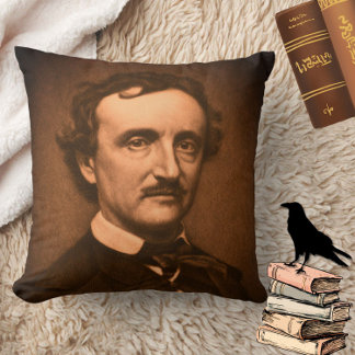 Edgar Allan Poe Headshot Gothic Moody Spooky Throw Pillow