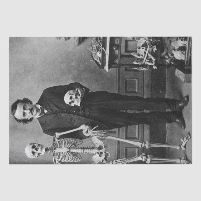 Edgar Allan Poe Holding a Skeleton Halloween Art  Tissue Paper (Front)