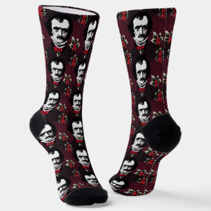 Edgar Allan Poe & Holly-Jolly Mistletoe Goth Socks