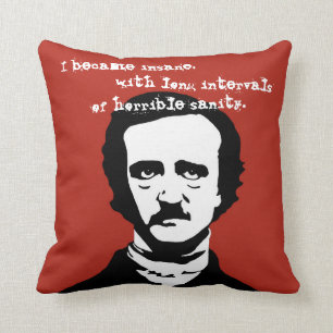 Edgar Allan Poe Insane Quote Silhouette Throw Pillow