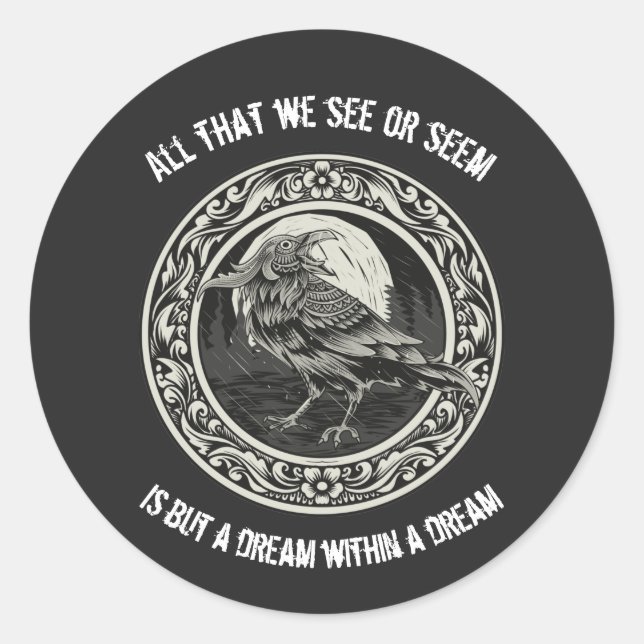 Edgar Allan Poe Poet Author Dream Raven Medallion  Classic Round Sticker (Front)