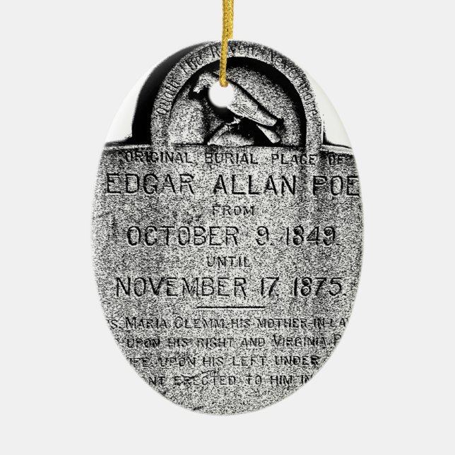Edgar Allan Poe Tombstone. Creepy Halloween Images Ceramic Ornament (Front)