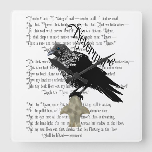 Edgar Allan Poe's The Raven Square Wall Clock (Front)