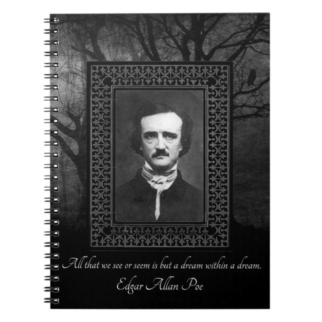 Edgar Allen Poe Quote Creepy Forest Black/Gray Notebook (Front)