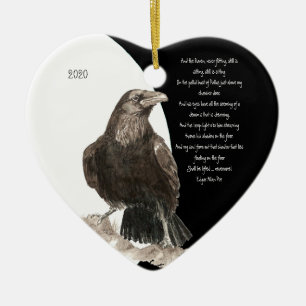 Edgar Allen Poe Quote  Watercolor Raven Bird Ceramic Ornament