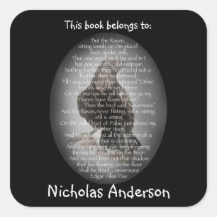 Edgar Allen Poe The Raven Poem Bookplate art Square Sticker