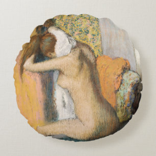 Edgar Degas After the Bath, Woman Drying Neck Round Pillow
