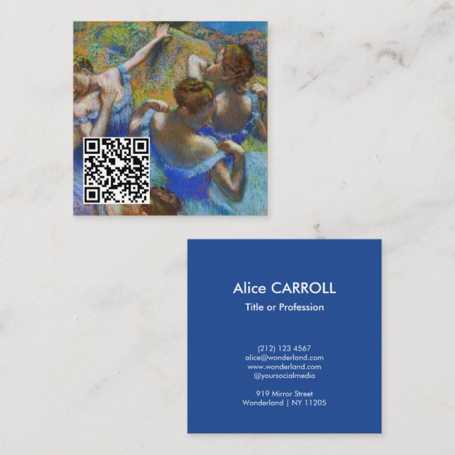 Edgar Degas - Blue Dancers - QR Code Square Business Card (Front/Back)