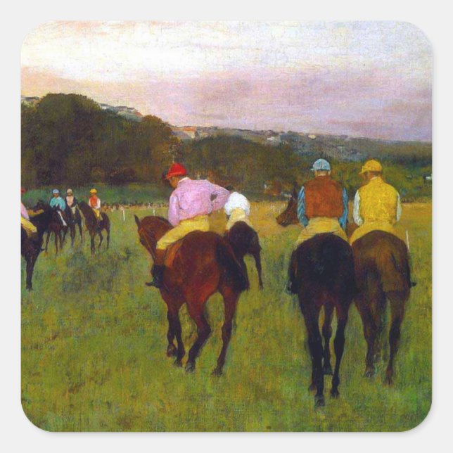 Edgar Degas Race Horses at Longchamp Square Sticker (Front)