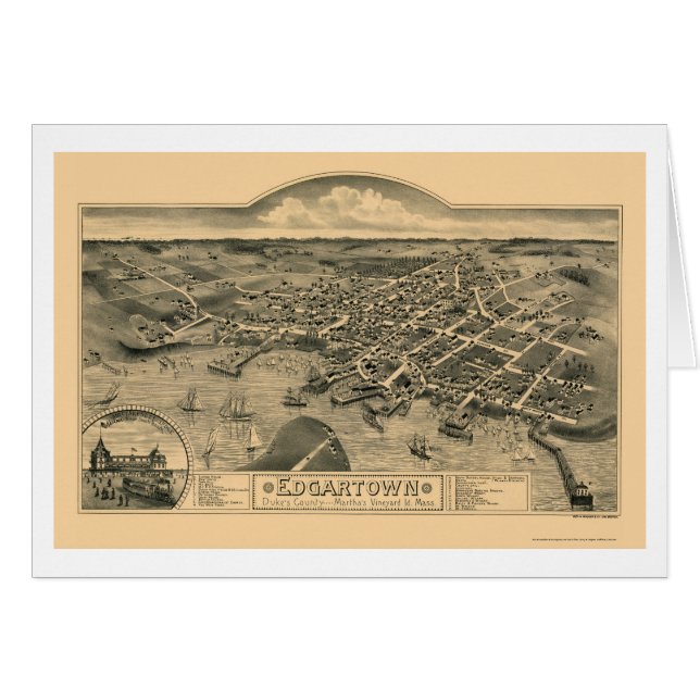 Edgartown, carte panoramique de mA - 1886 (Devant horizontal)