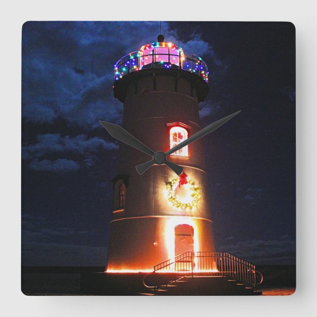 Edgartown Harbour Lighthouse, Martha's Vineyard MA Square Wall Clock (Front)