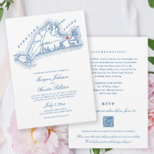 Edgartown MA All-in-One Navy Blue QR Code Wedding Invitation