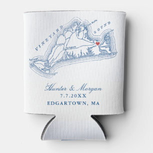 Edgartown MA Map Elegant Navy Blue Wedding Favour Can Cooler