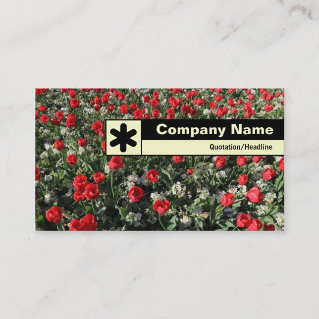 Edge Labelled - Red Tulips and Primroses Business Card (Front)