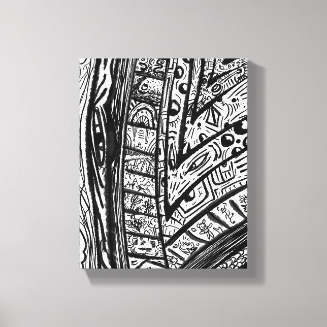 Edge of a Blade Black White Linework Canvas Print (Front)