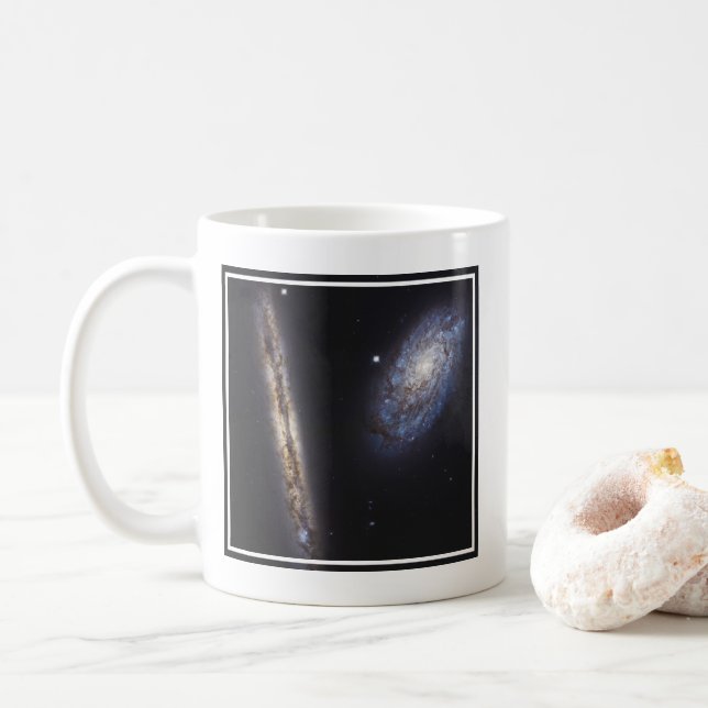Edge-On Galaxy Ngc 4302 & Tilted Galaxy Ngc 4298 Coffee Mug (With Donut)