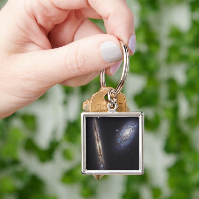 Edge-On Galaxy Ngc 4302 & Tilted Galaxy Ngc 4298 Keychain (Hand)